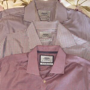 Charles Tyrwhitt Men's Checkered and Patterned Shirt Bundle - Red and Purple